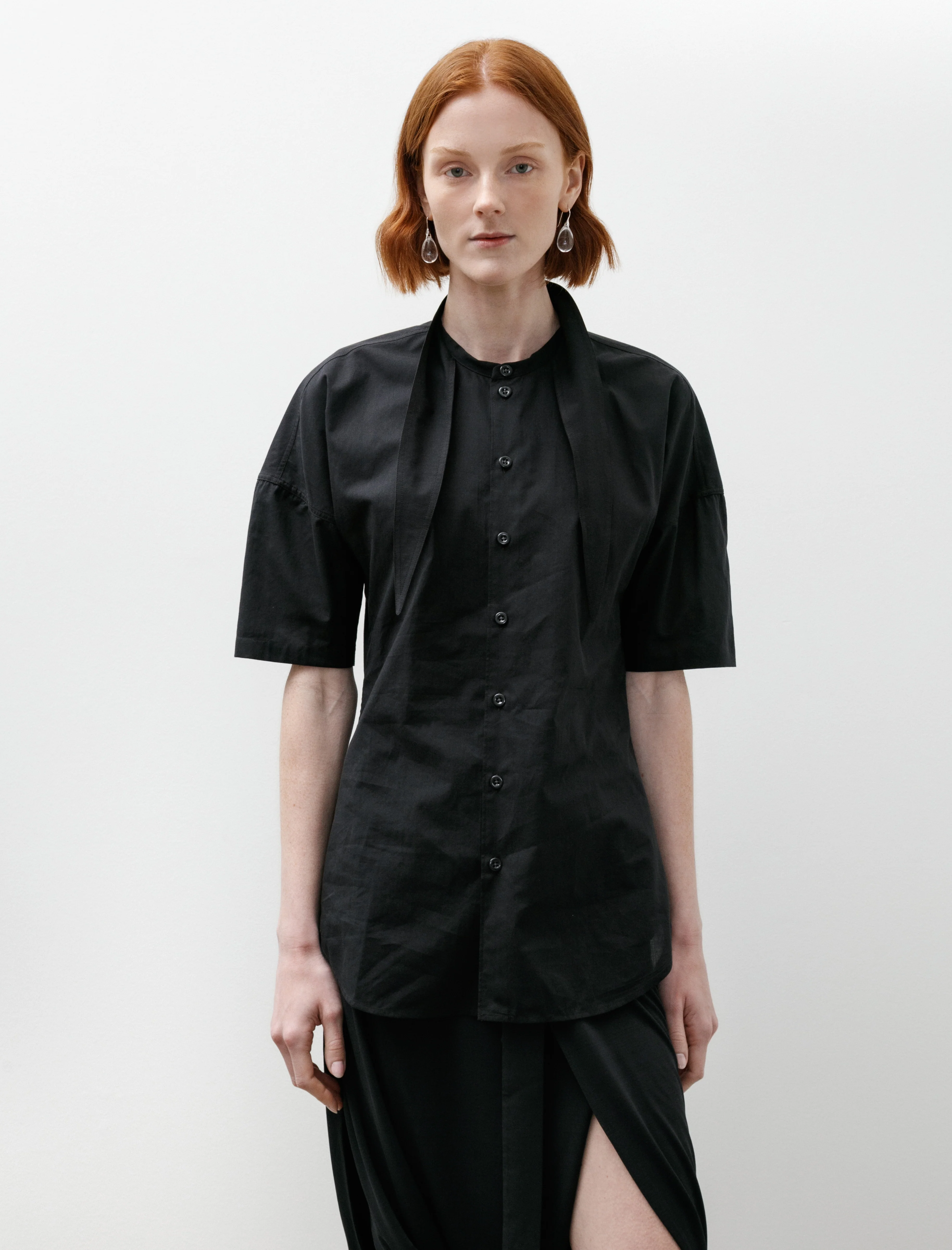 Short Sleeve Shirt with Foulard Squid Ink