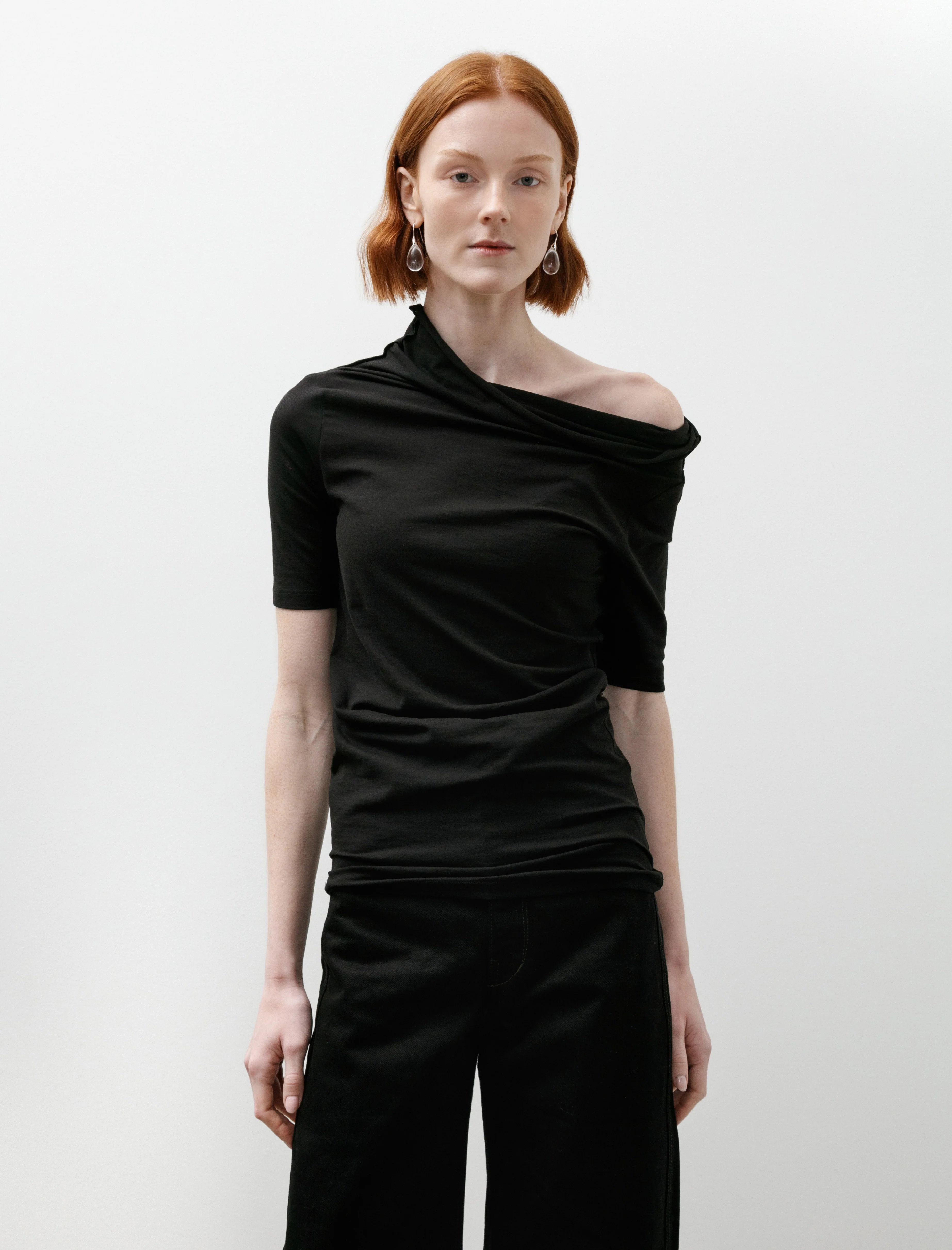 Short Sleeve Twisted Top Black